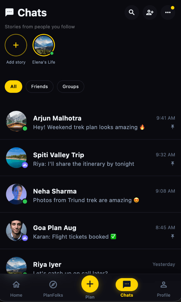 PlanFolks chats Screen